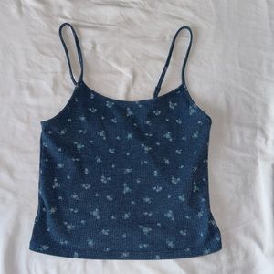American Eagle Outfitters Blue Floral Ribbed Tank Top